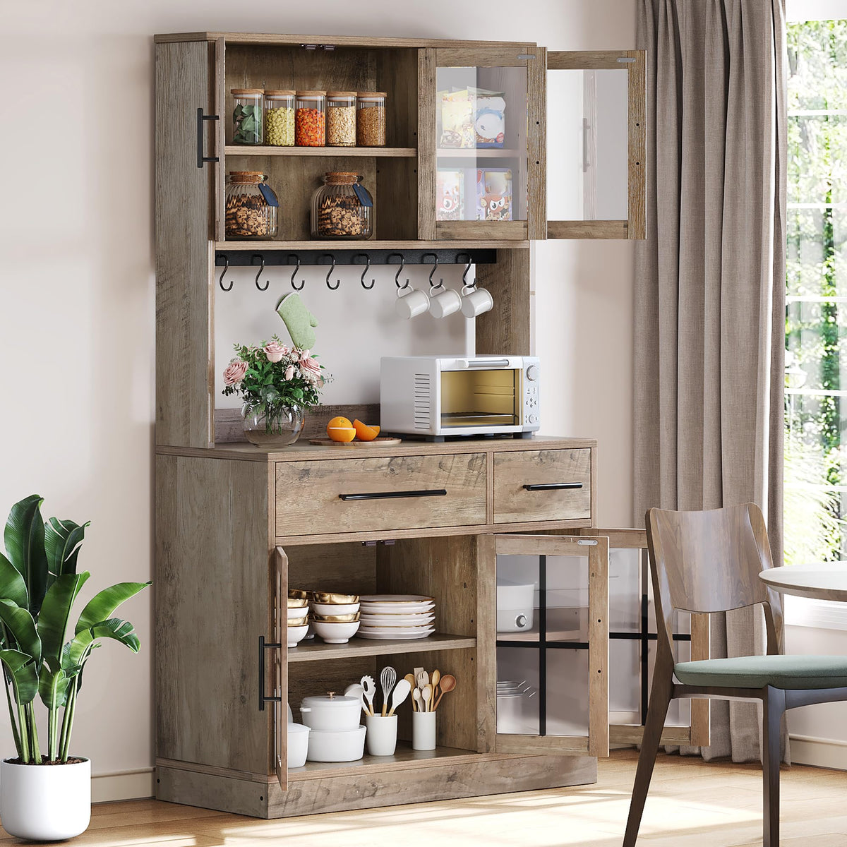 Kitchen Pantry Cabinet with Power Outlets