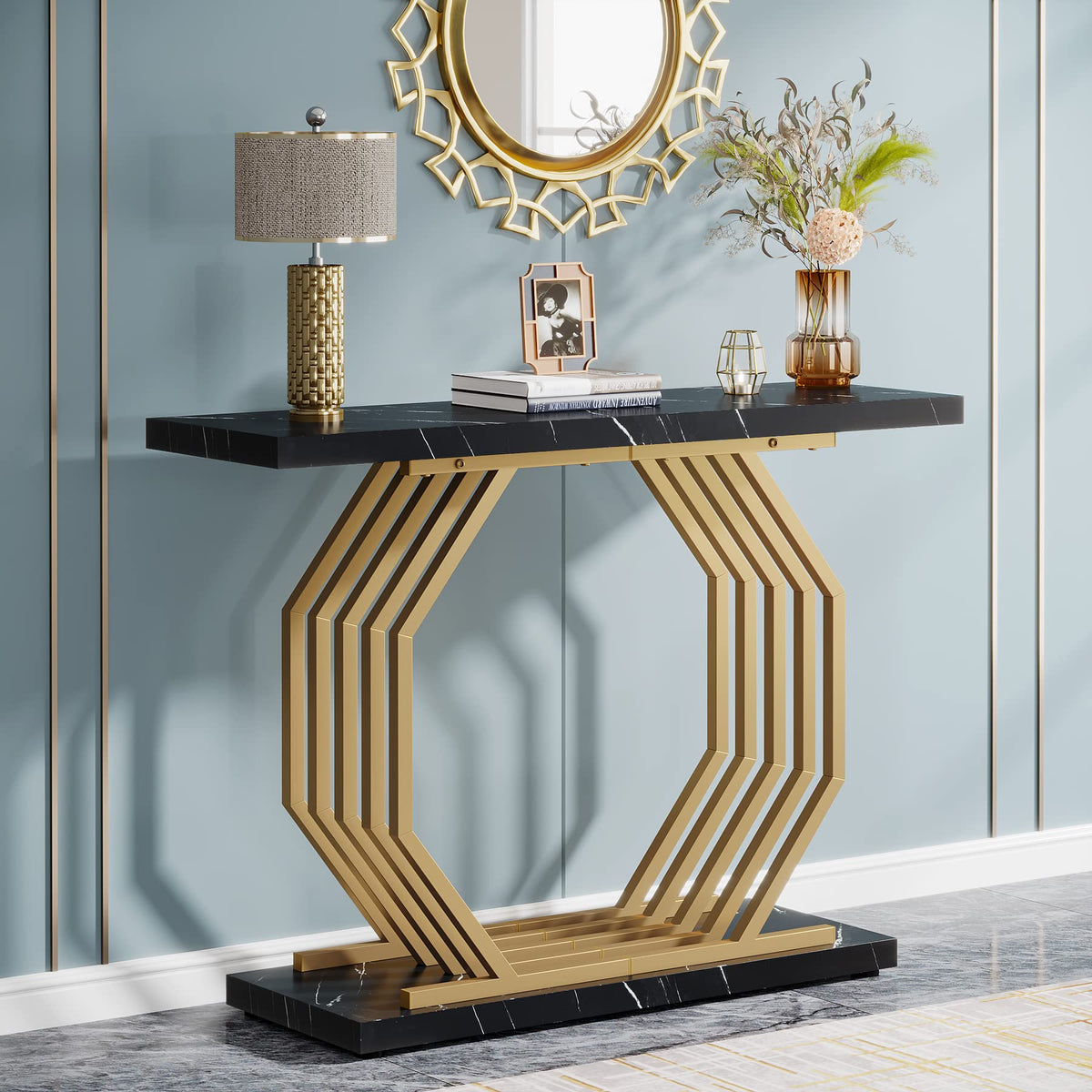 Black Faux Marble Console Table