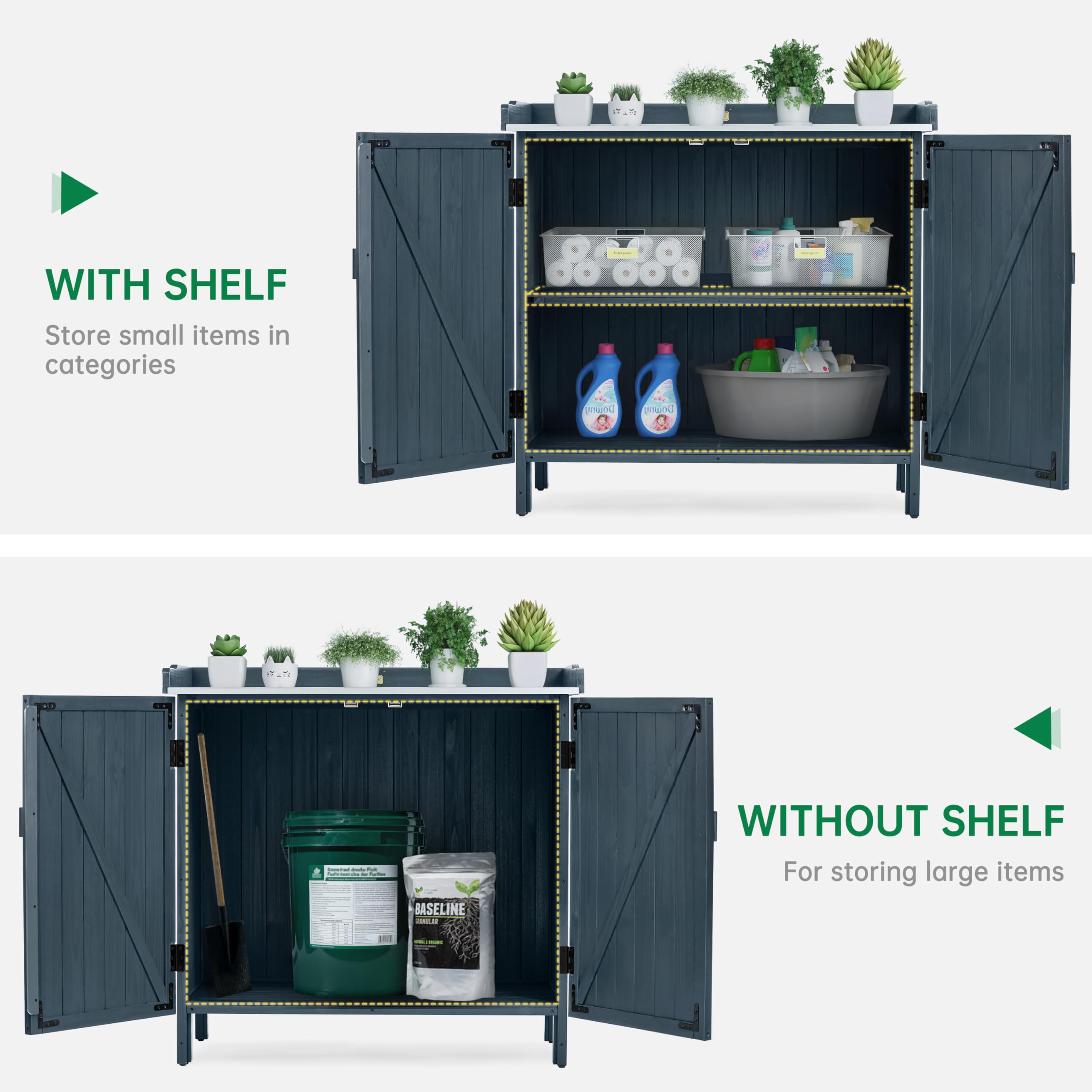 Outdoor Storage Cabinet with Potting Bench & Metal Tabletop