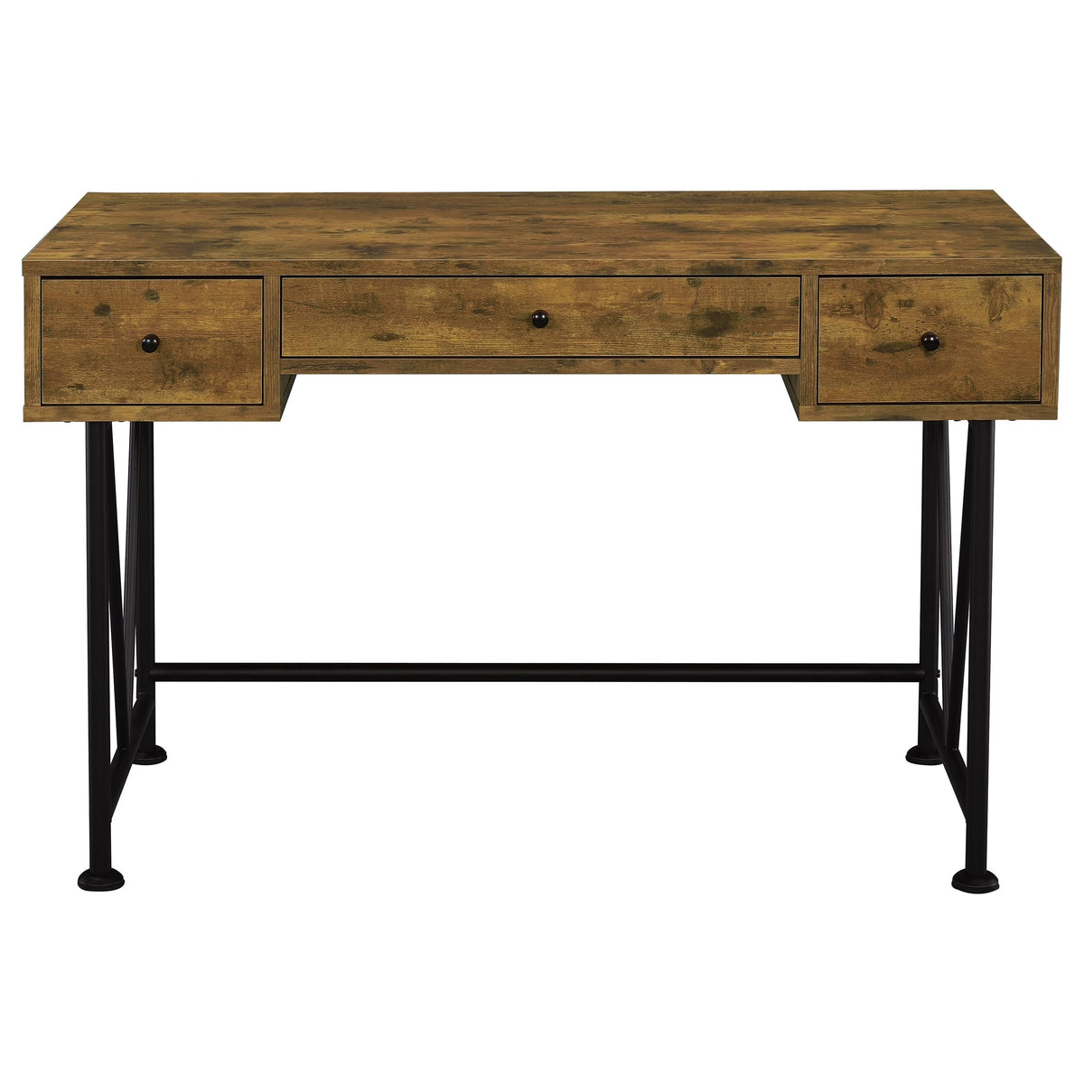 Coaster Home Furnishings - Analiese - Metal and Wood - 2-Piece Computer Desk and Bookcase Set with Three Storage Drawers, Four-Shelf Bookcase - Farmhouse - Home Office - Rustic Nutmeg - 801541-S2
