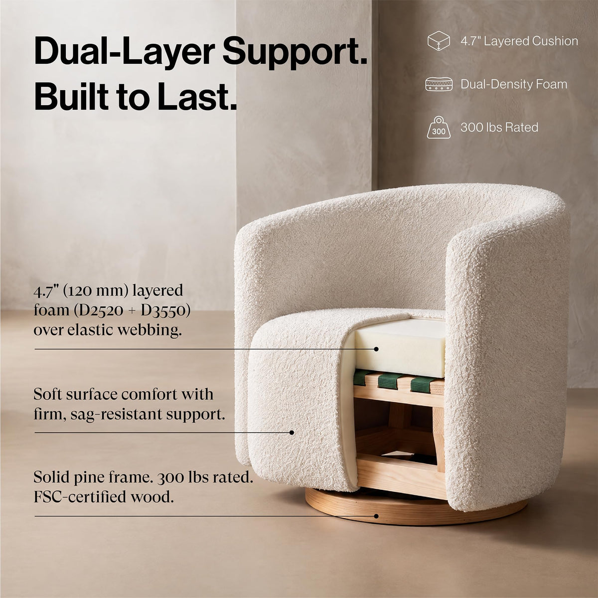 Cream Swivel Barrel Chair