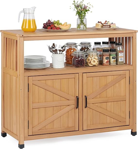 Cedar Outdoor Patio Bar Table with Storage Cabinet