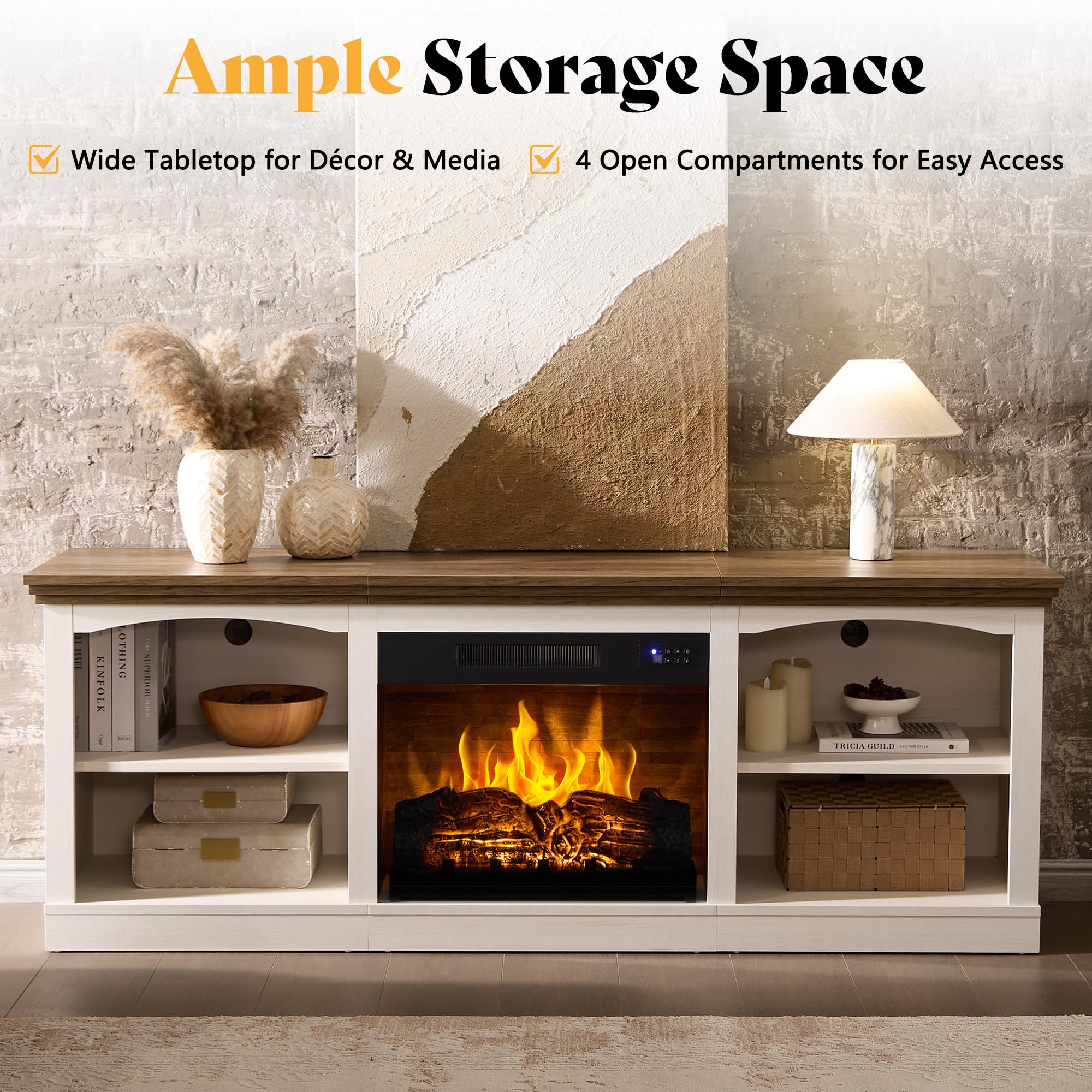 70" Farmhouse Fireplace TV Stand