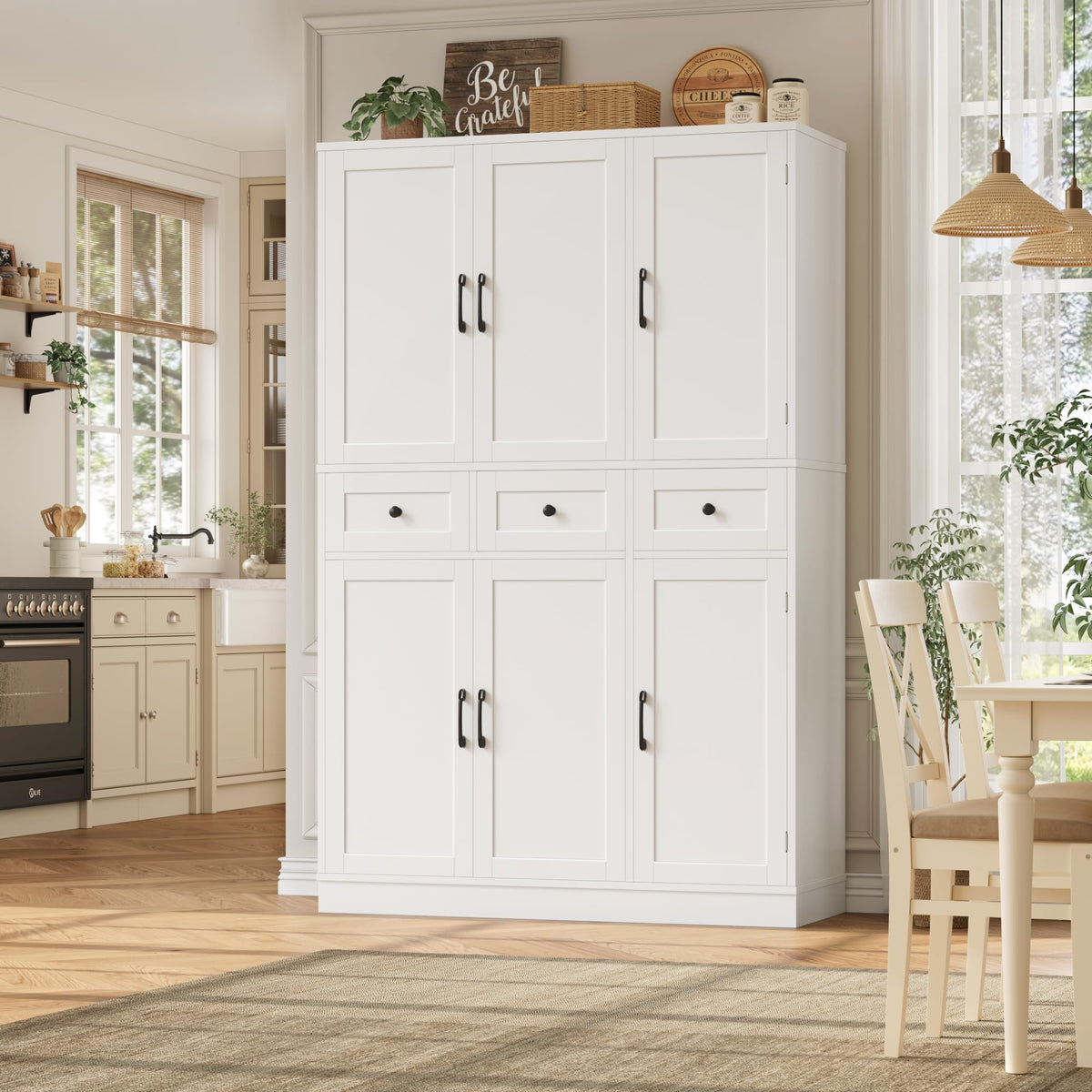 HITHOS 71" Tall Kitchen Pantry Storage Cabinet w/Drawers & Shelves, White
