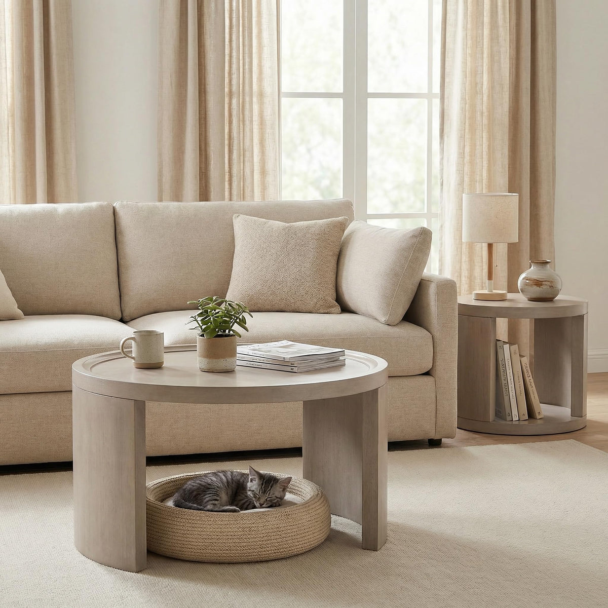 Gray Round Nesting Coffee Table Set