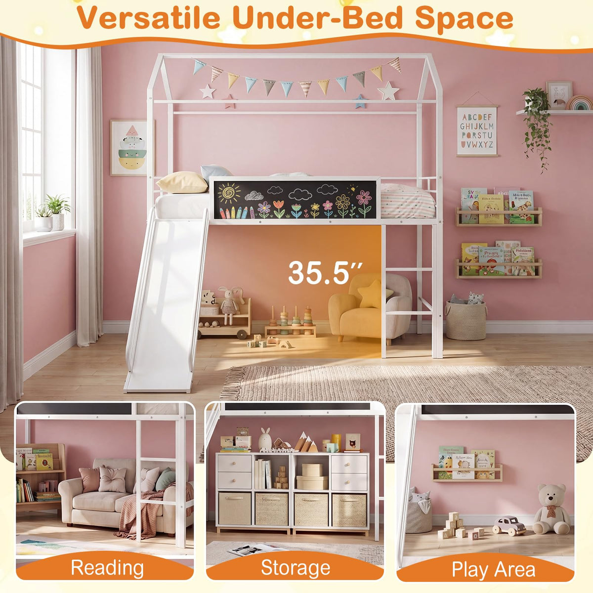 Twin House Loft Bed with Slide