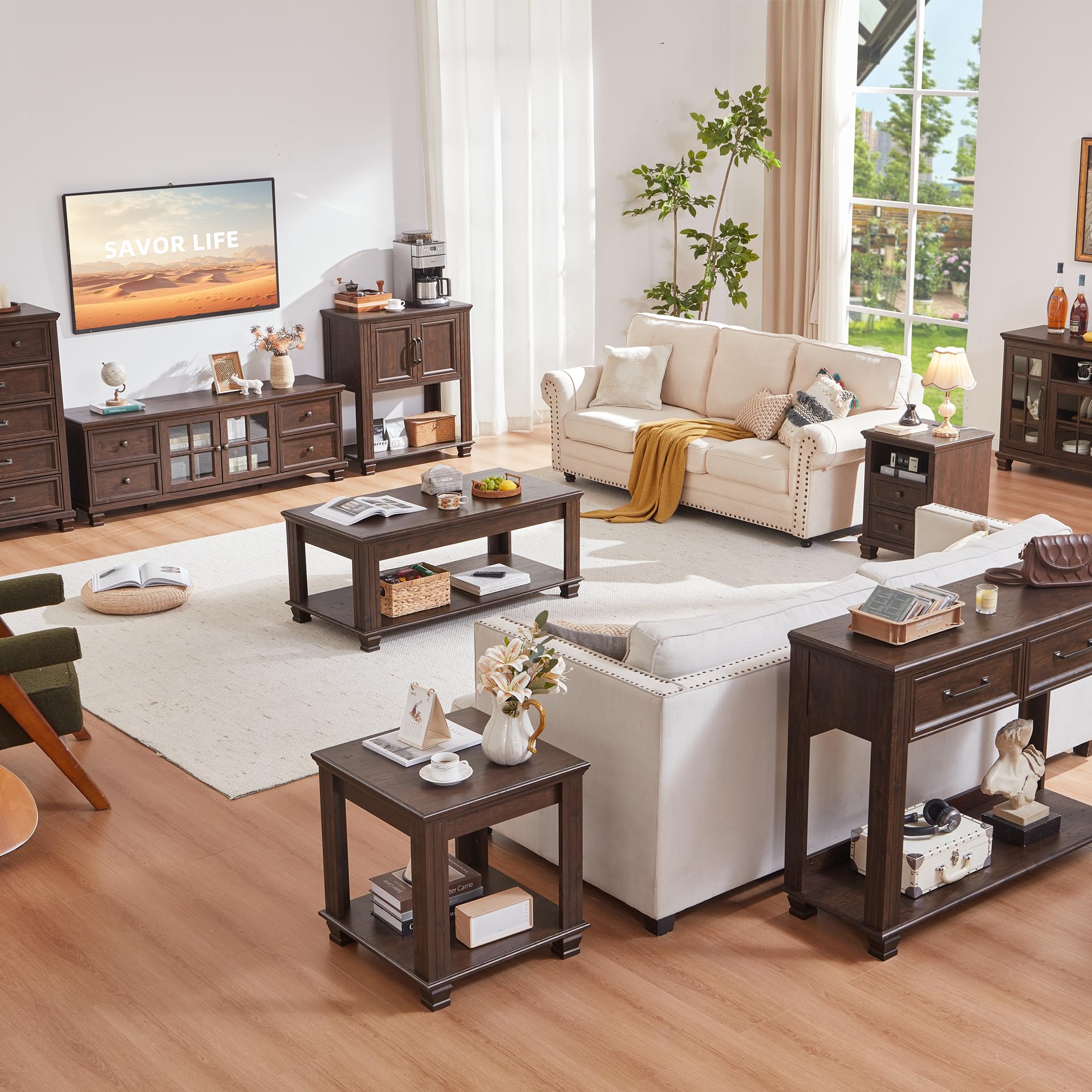 Farmhouse Coffee Table Set of 3 with Open Shelf