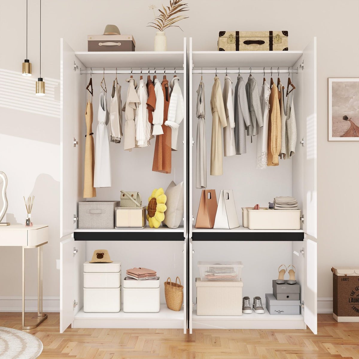 White 4-Door Wardrobe Armoire