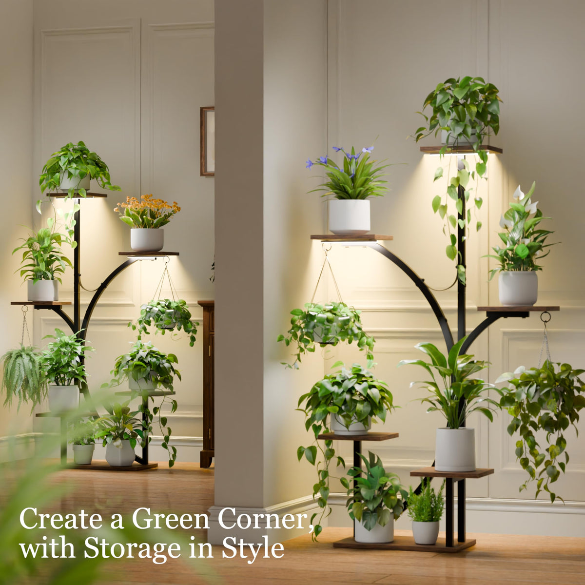 6-Tier Corner Plant Stands with Grow Lights, 2-Pack
