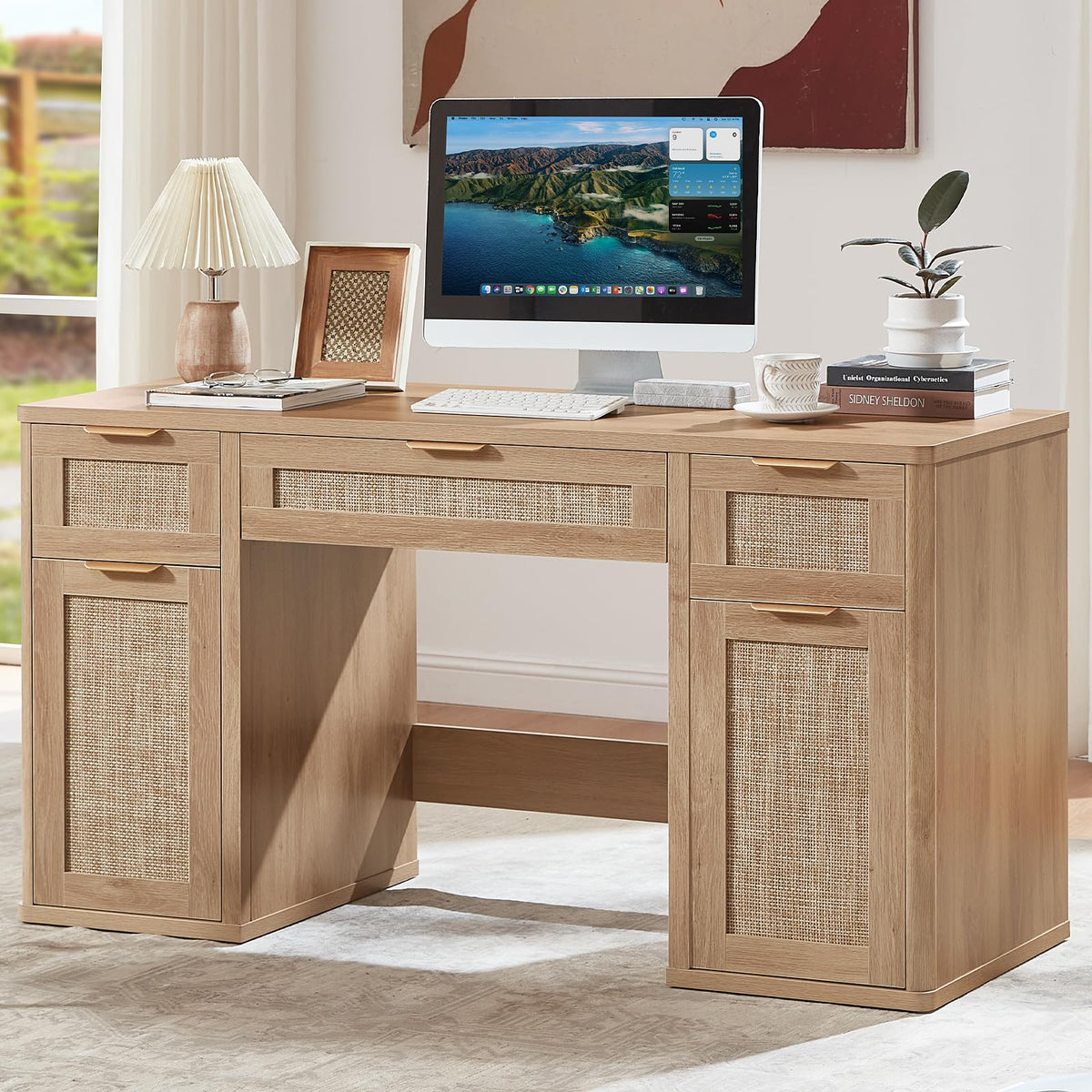 Rattan-Style Desk with Storage