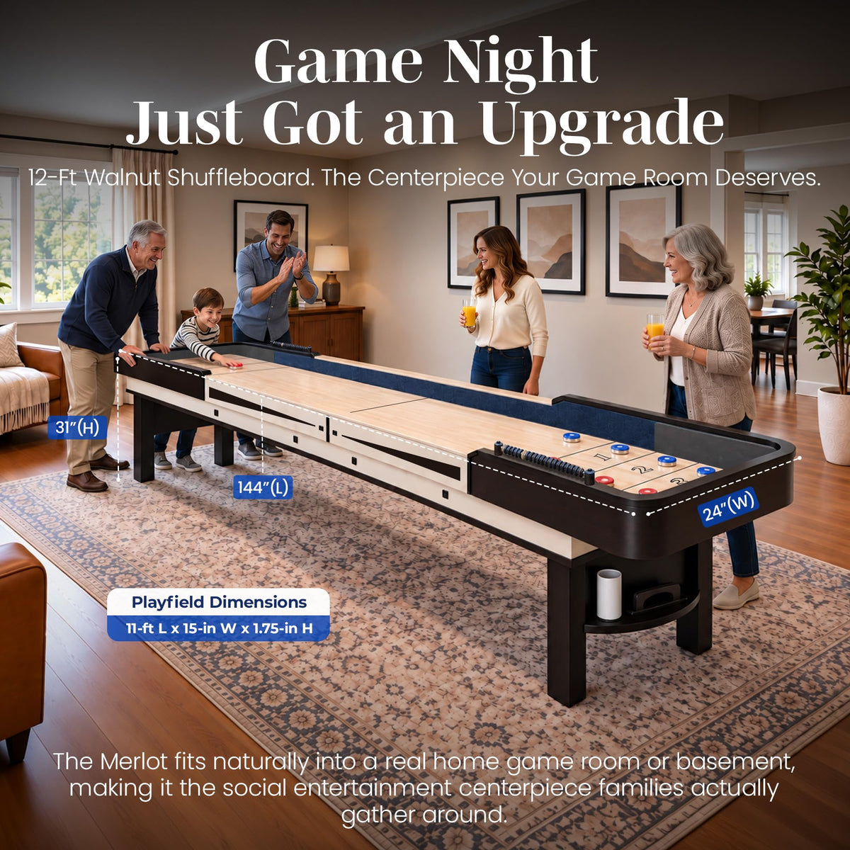 Hathaway Merlot 12-Ft Shuffleboard Game Table - Espresso Finish