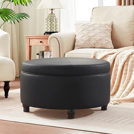 Round Storage Ottoman with Removable Top