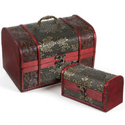 Vintage Wooden Treasure Chest Storage Box Set of 2