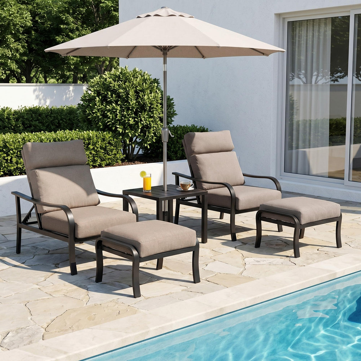 5 Piece Patio Furniture Set with Ottoman, Adjustable Lounge Chair