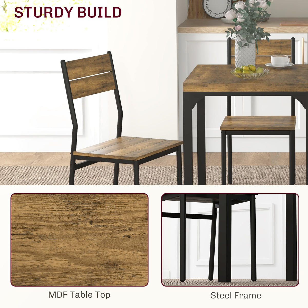 3-Piece Rustic Dining Set for 2