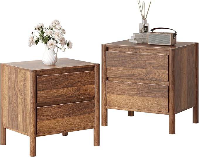 Mid-Century Nightstand Set of 2 with Drawers
