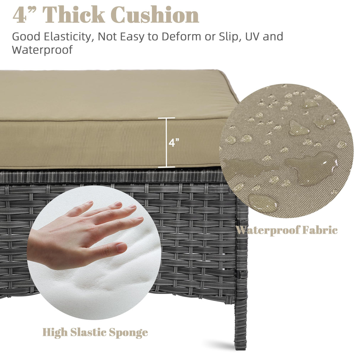 TXGDPIONEER Set of 2 Outdoor Patio Ottomans, All-Weather PE Rattan Wicker Furniture for Backyard Porch Deck Poolside, Sturdy Steel Frame, Khaki