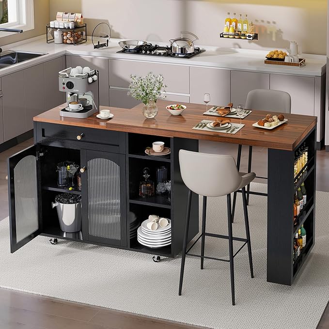 Rolling Kitchen Island with 360° Rotating Tabletop