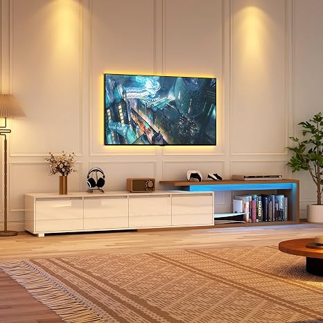 Extendable TV Stand with LED Light & Storage