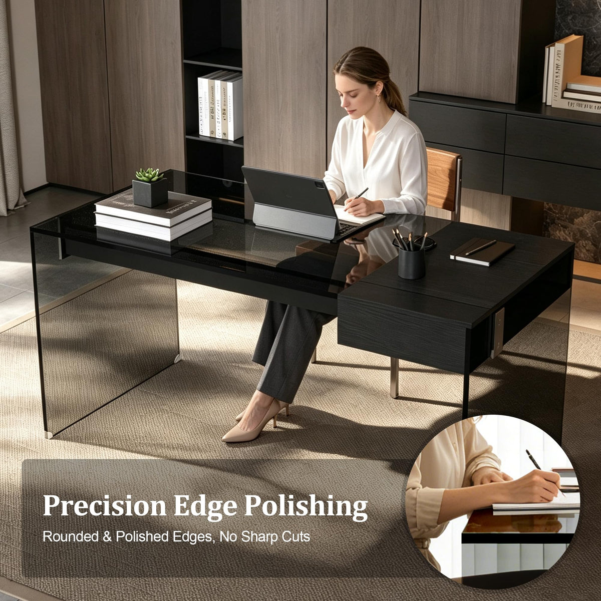 Clear Glass Desk with Storage