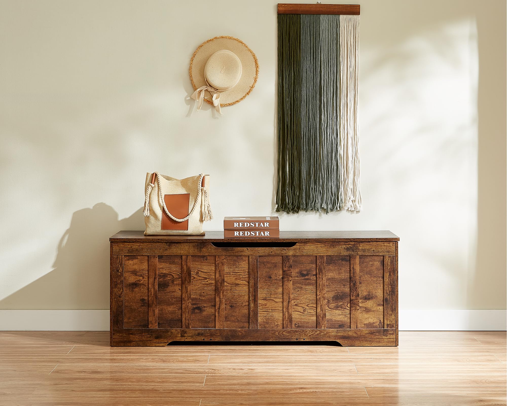 Large Wooden Storage Bench with Safety Hinges