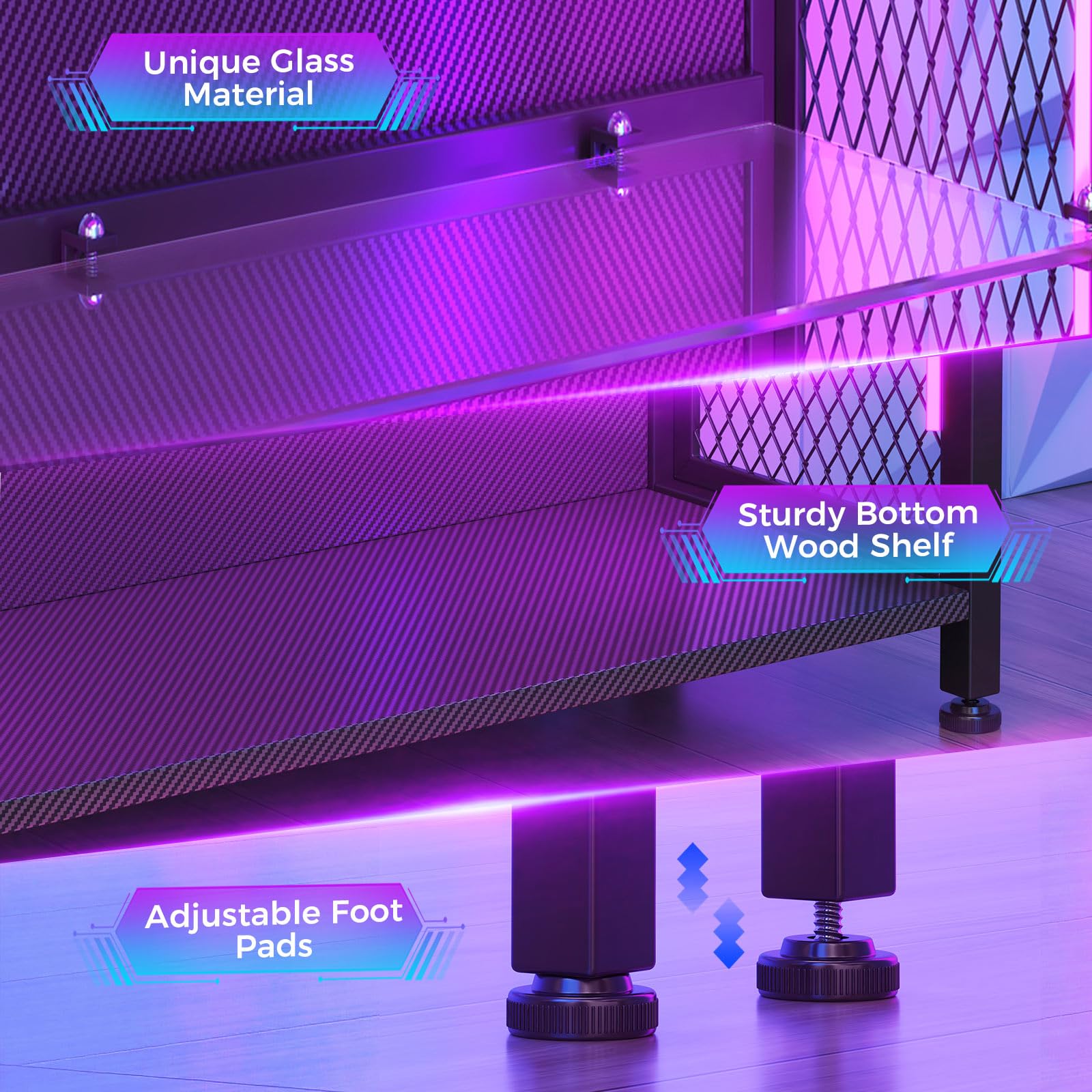 5-Shelf Display Cabinet with RGB LED Lights & Glass Shelves