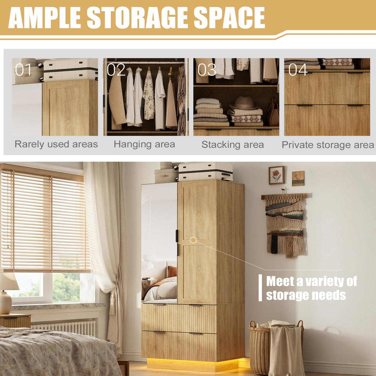6-Door Mirrored Wardrobe with Drawers