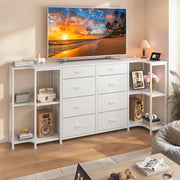 White Dresser for Bedroom with Charging Station,8 Drawer TV Stand for 55 65 75 inch TV,3-in-1 Configurable U-Shape/L-Shape/Linear,Large Chest of Drawers with 5 Storage Shelves for Gaming Room,Hallway