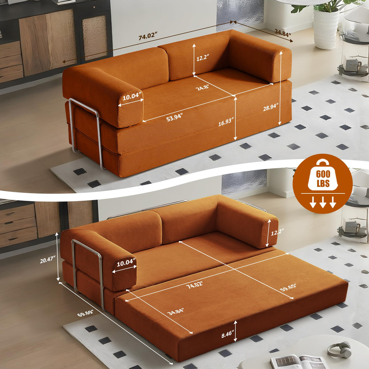 Corduroy Folding Sofa Bed