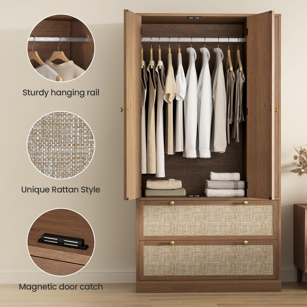 Rattan Wardrobe with Pull-Out Storage