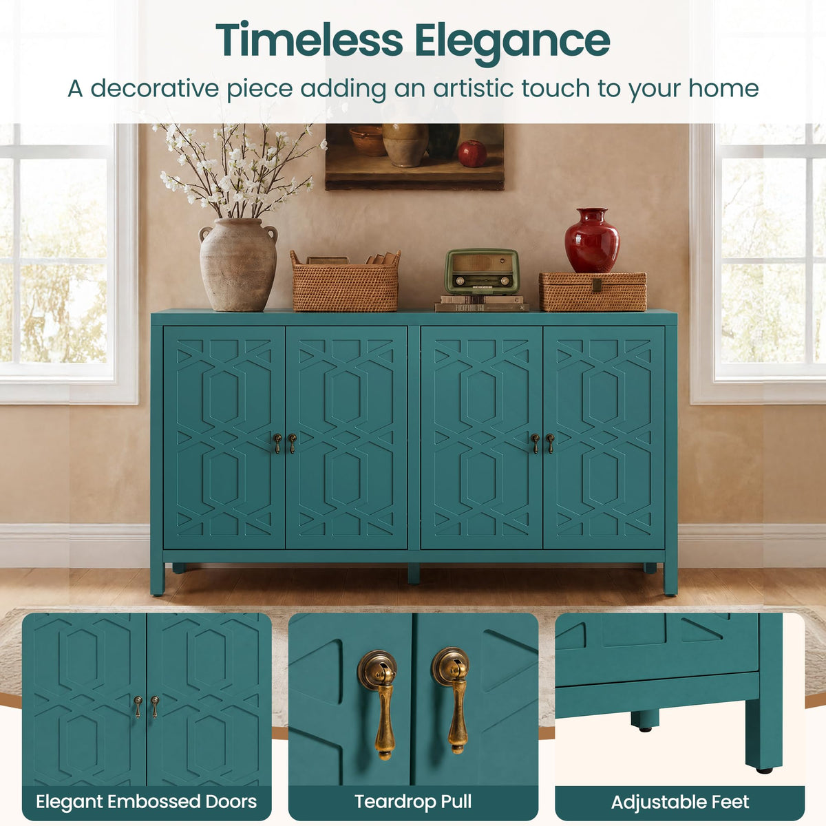 RoyalCraft Buffet Cabinet with Storage, 60" Modern Storage Cabinet, Blue