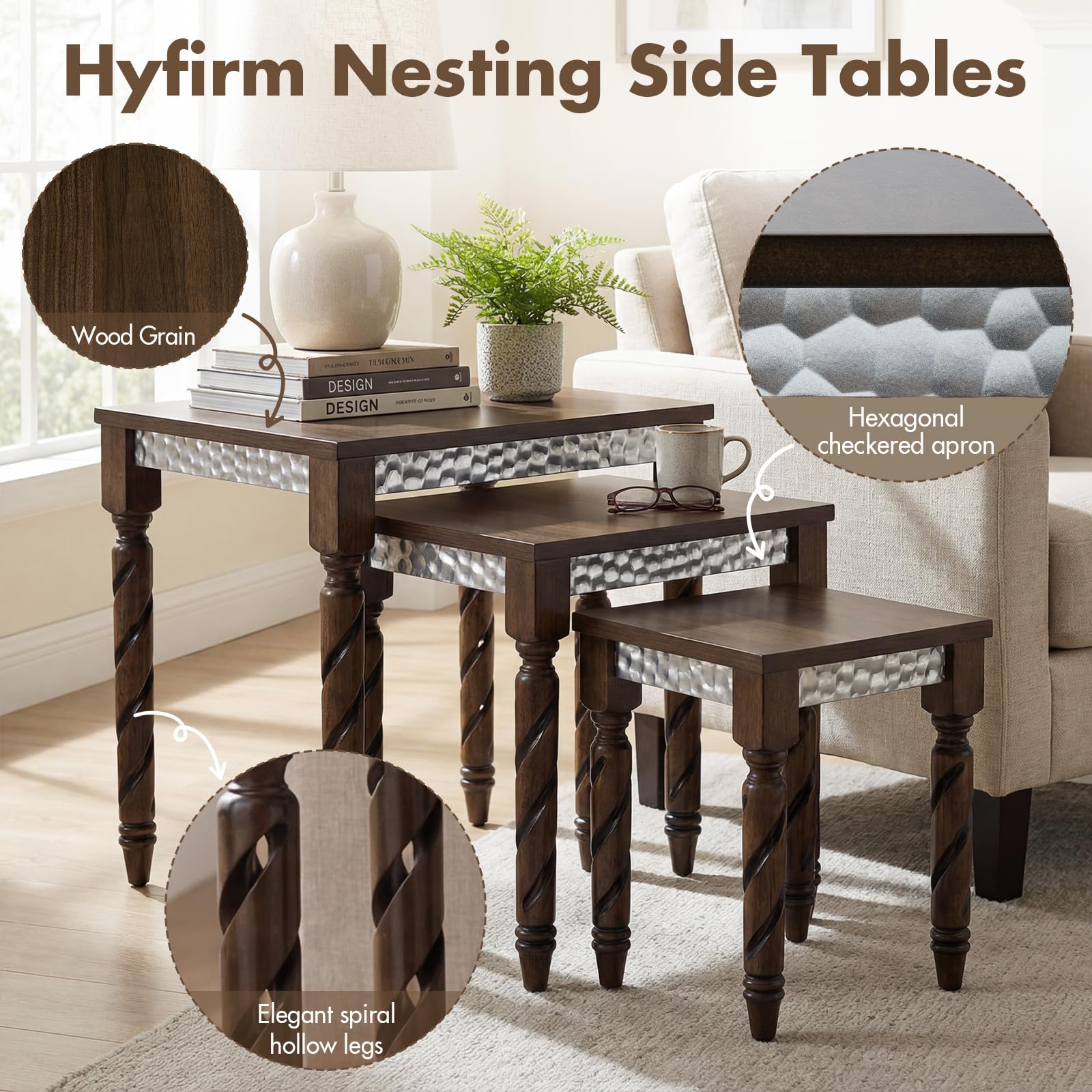 Mid-Century Modern Nesting Side Tables Set of 3
