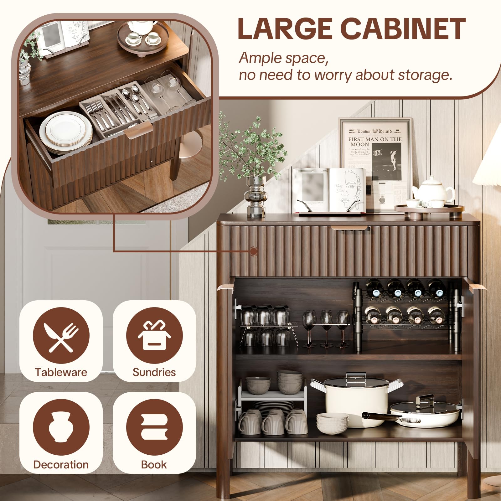 Fluted Buffet Cabinet with Storage