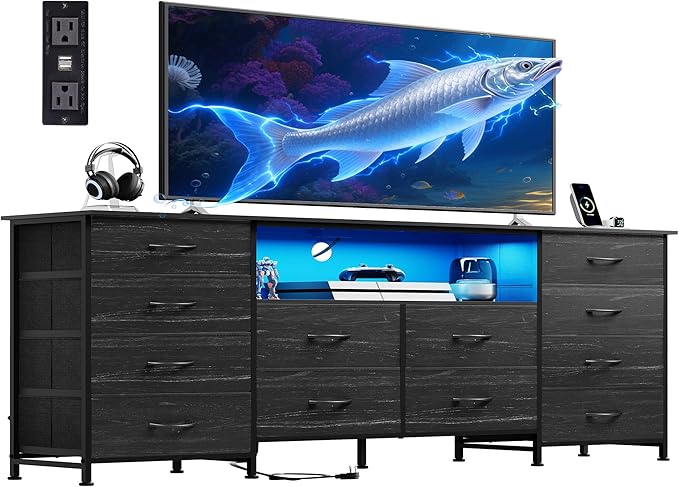 12-Drawer LED Dresser & TV Stand with Charging Station