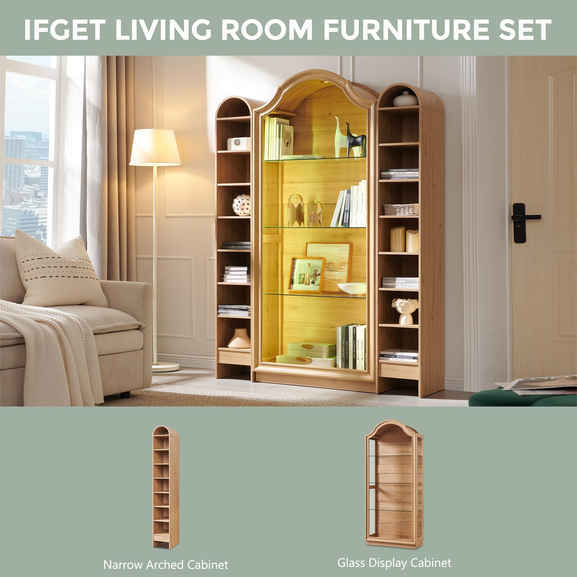 72" Arched Glass Display Cabinet with 20-Color LED Lights