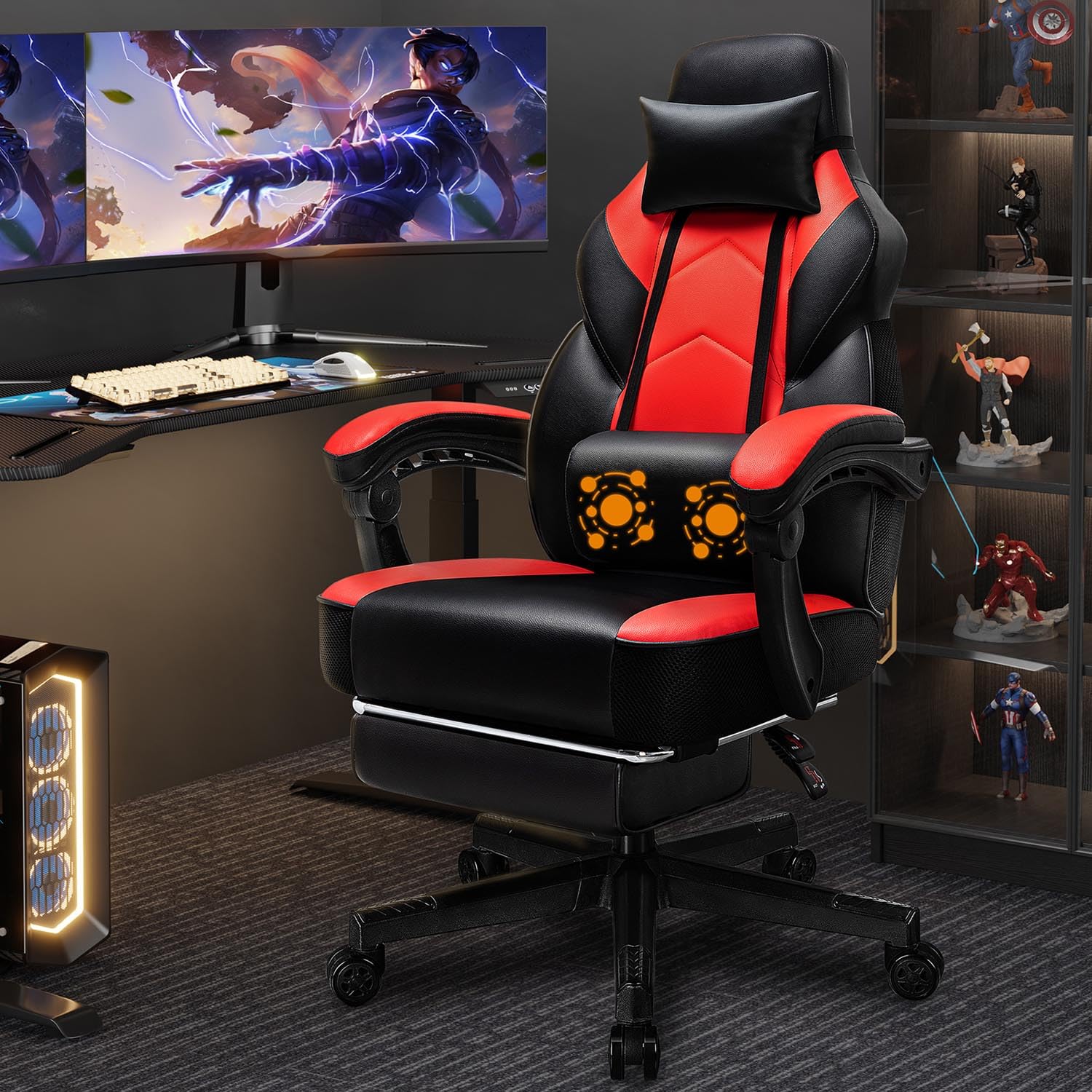 Gaming Chair with Footrest & Massage Lumbar Support