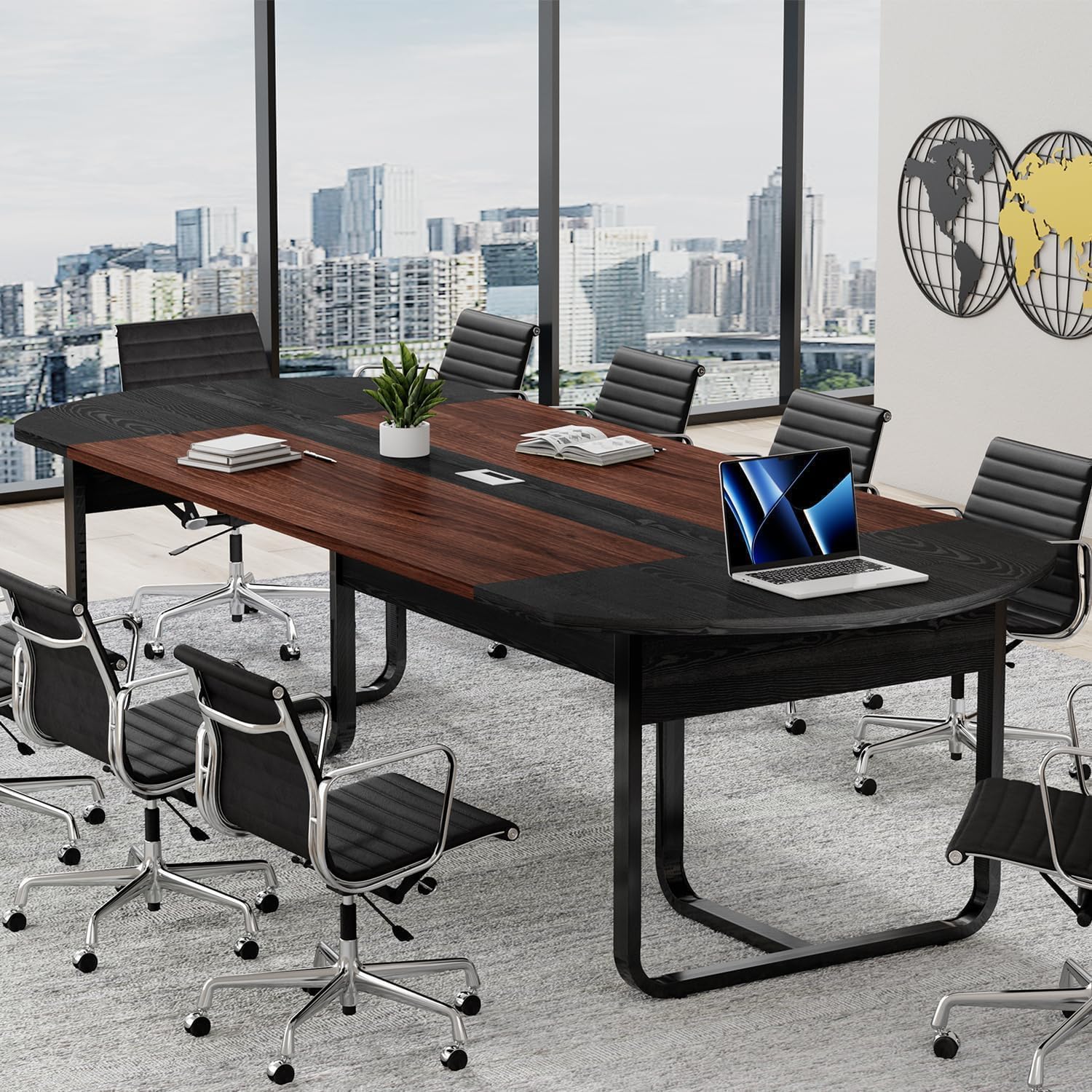 8FT Oval Conference Table – Walnut & Black