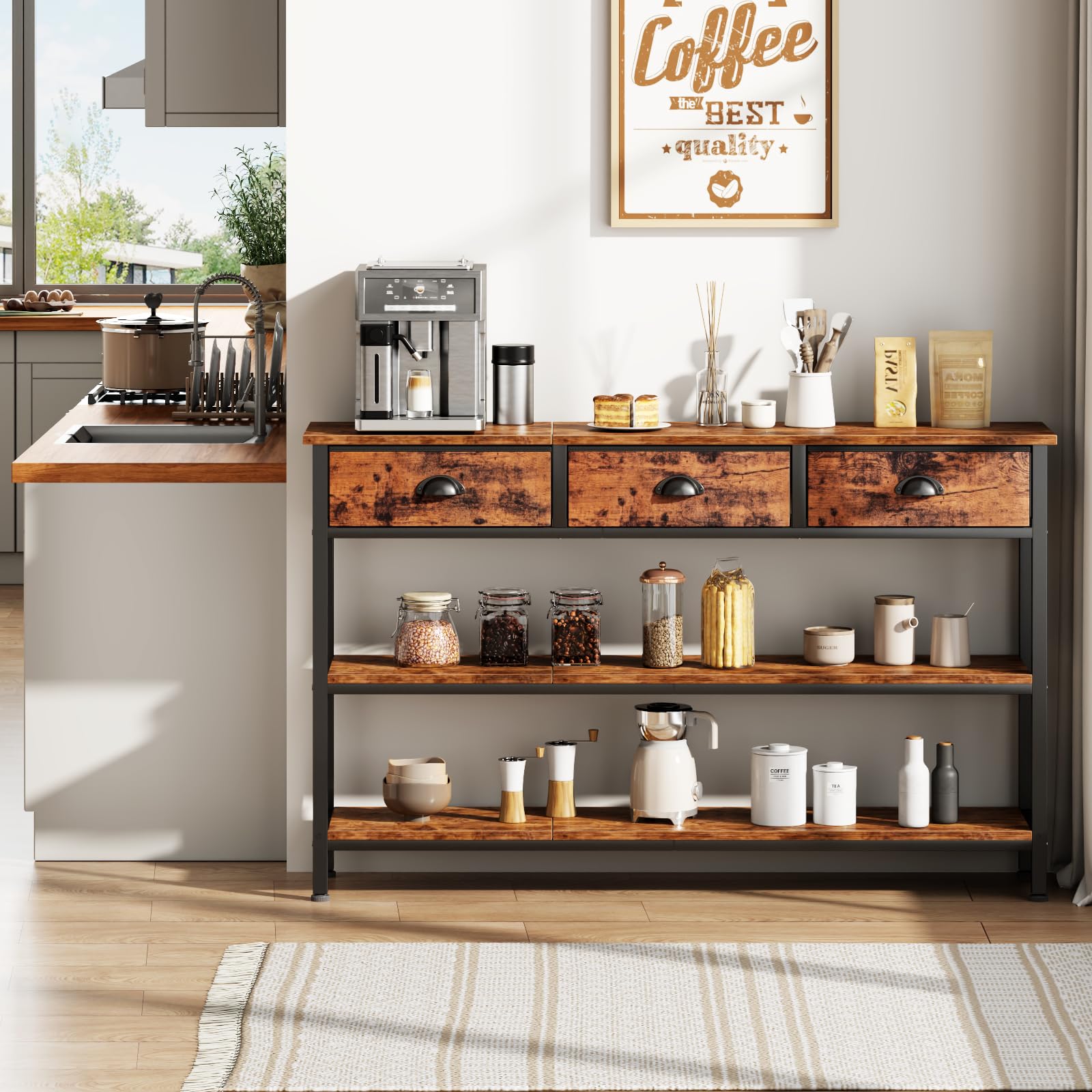 47" Console Table with 3 Drawers & Storage Shelves