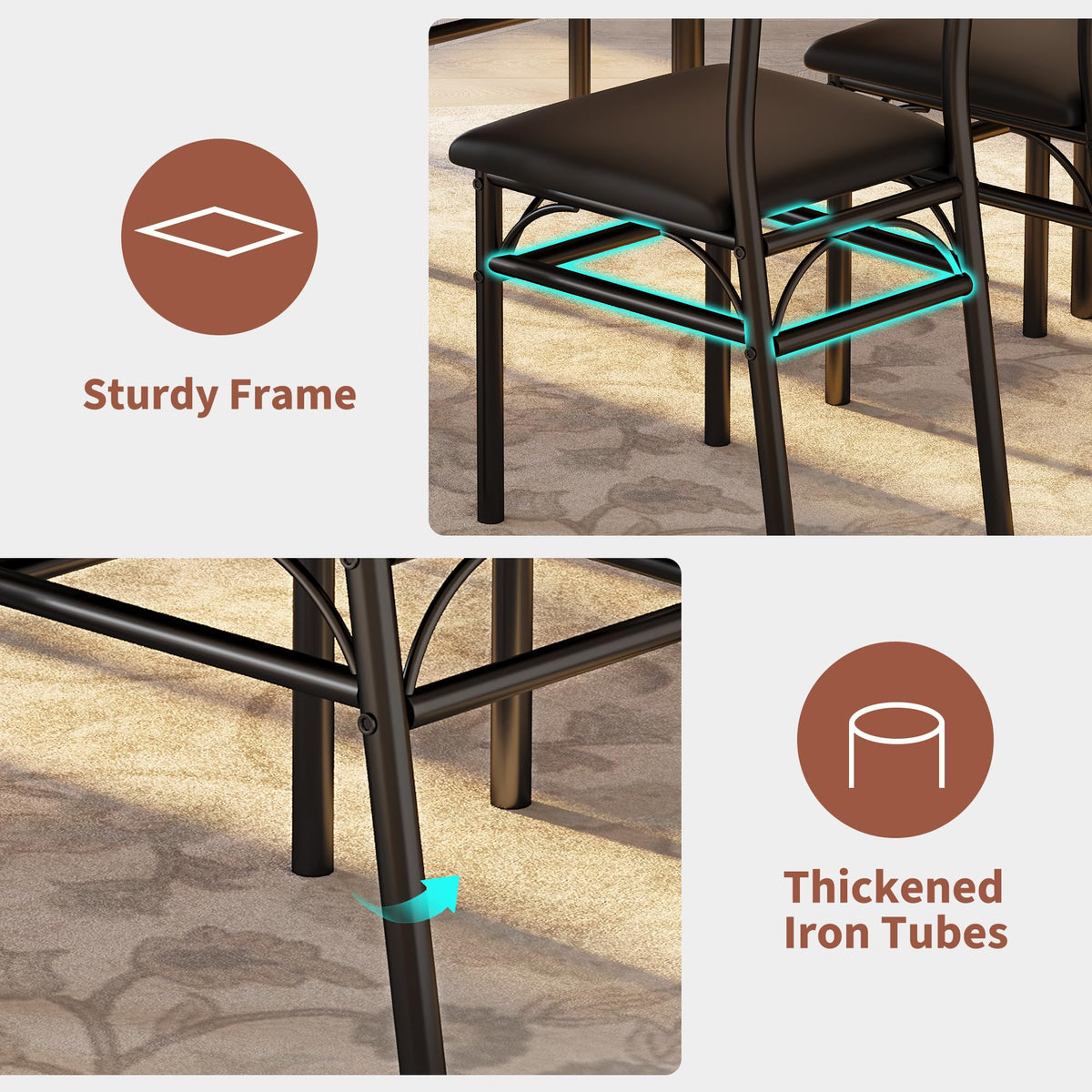 IDEALHOUSE 5 Piece Dining Table Set for 4, Rectangular Kitchen Table Set