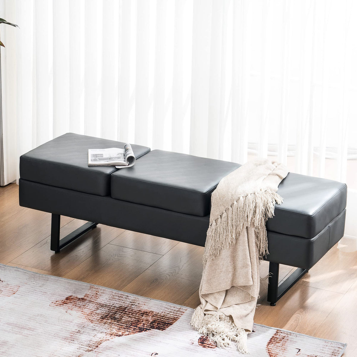 3-Seat Faux Leather Reception Bench