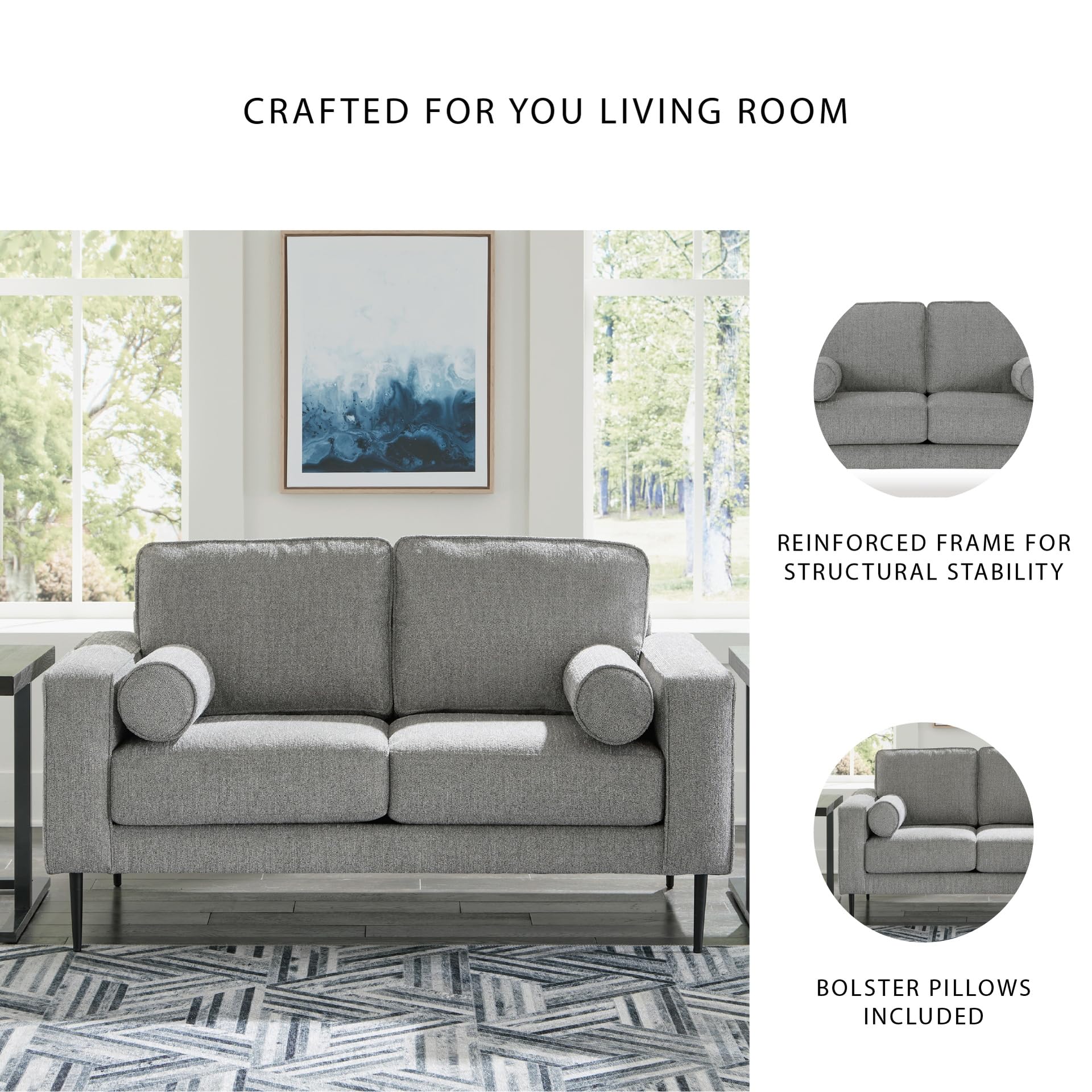 Signature Design by Ashley Hazela Casual Loveseat with 2 Bolster Pillows, Gray
