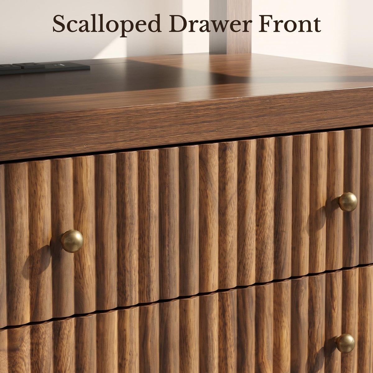 AURELIA LEVEAUX 26" Wide Dark Walnut Fluted Charging Nightstands Set of 2