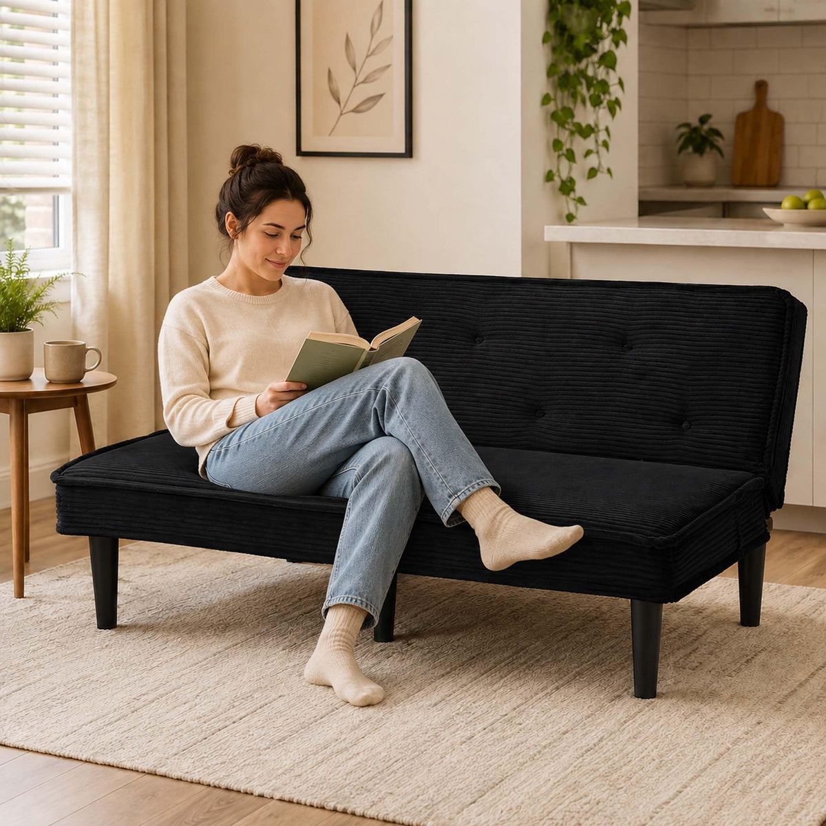 WDYLWFHW Convertible Futon Sofa Bed, Corduroy Folding Loveseat Couch