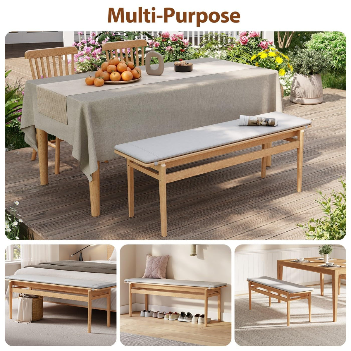 Upholstered Rubberwood Dining Bench