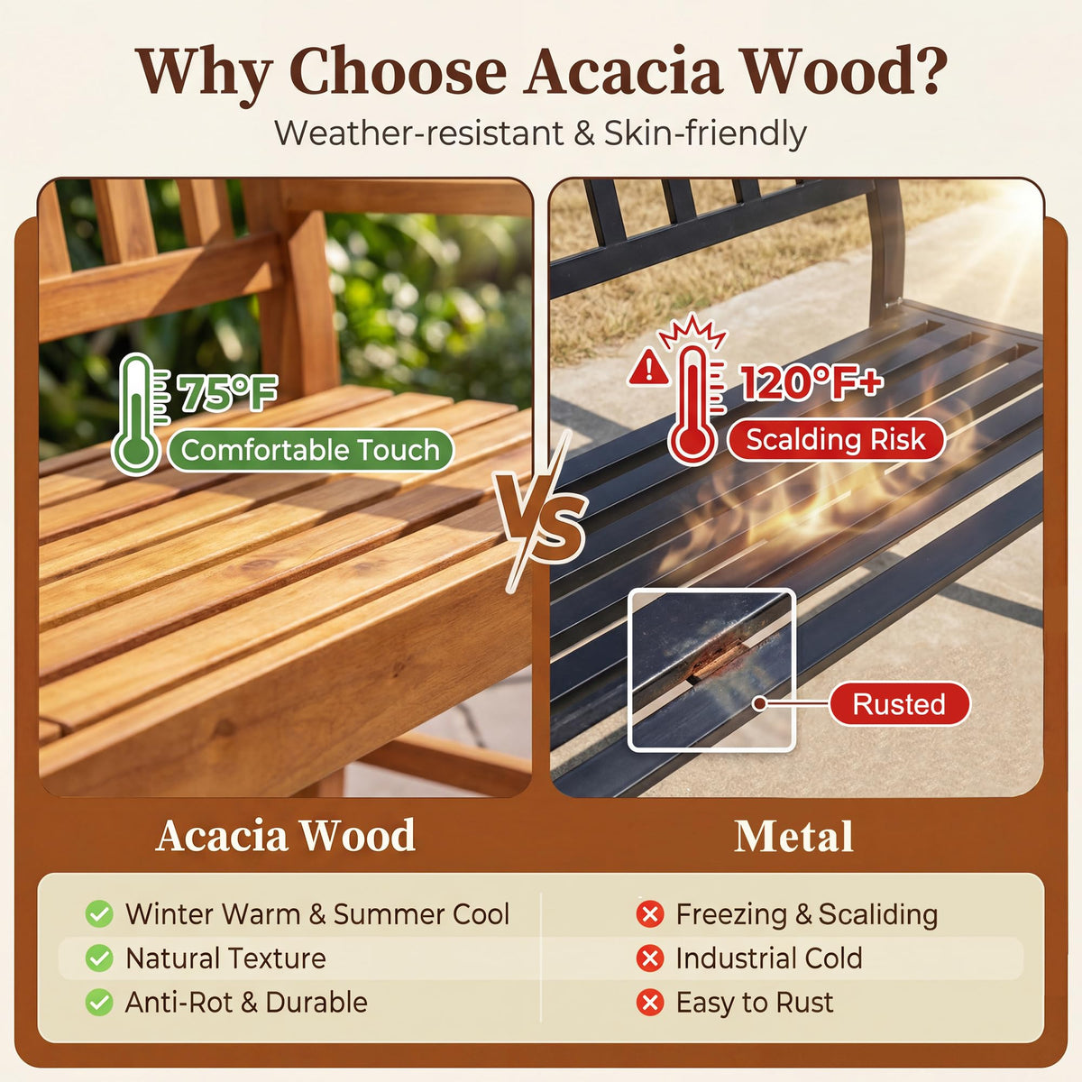 Acacia Outdoor Bench with Pull-Up Table