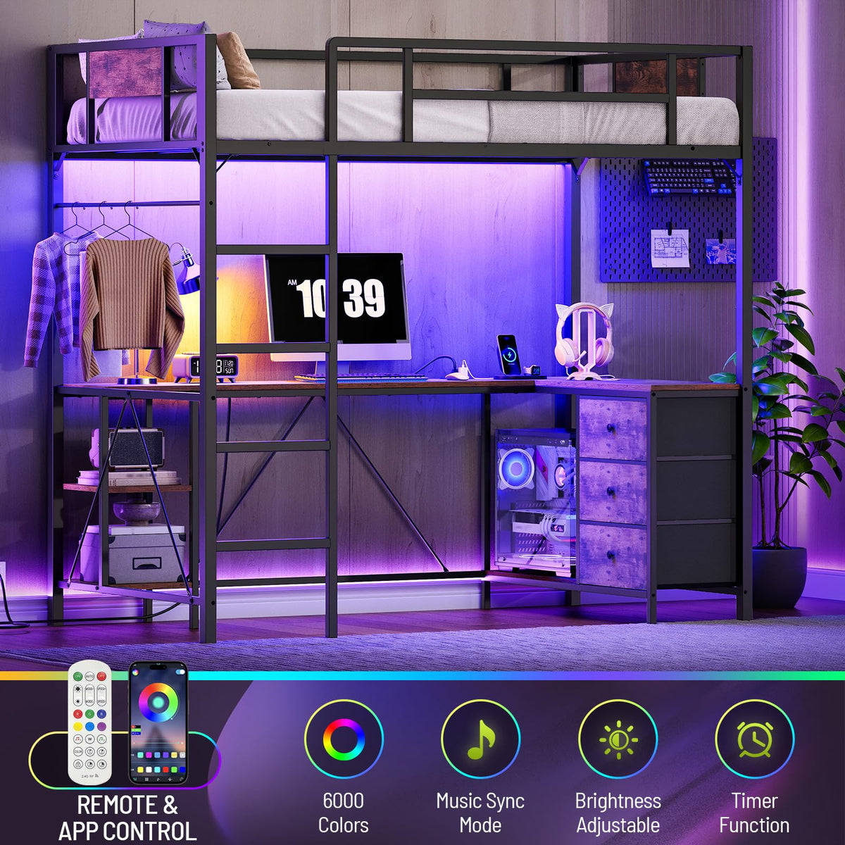 Twin Loft Bed with L-Shaped Desk