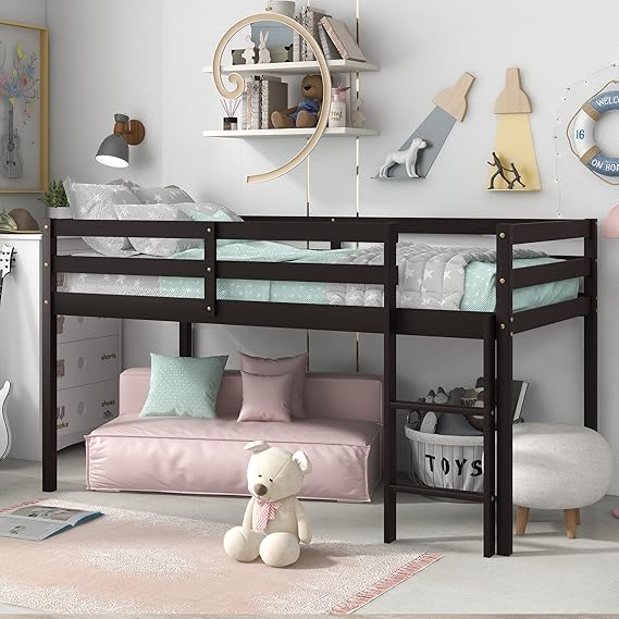 Twin Kids Loft Bed with Ladder & Guard Rails