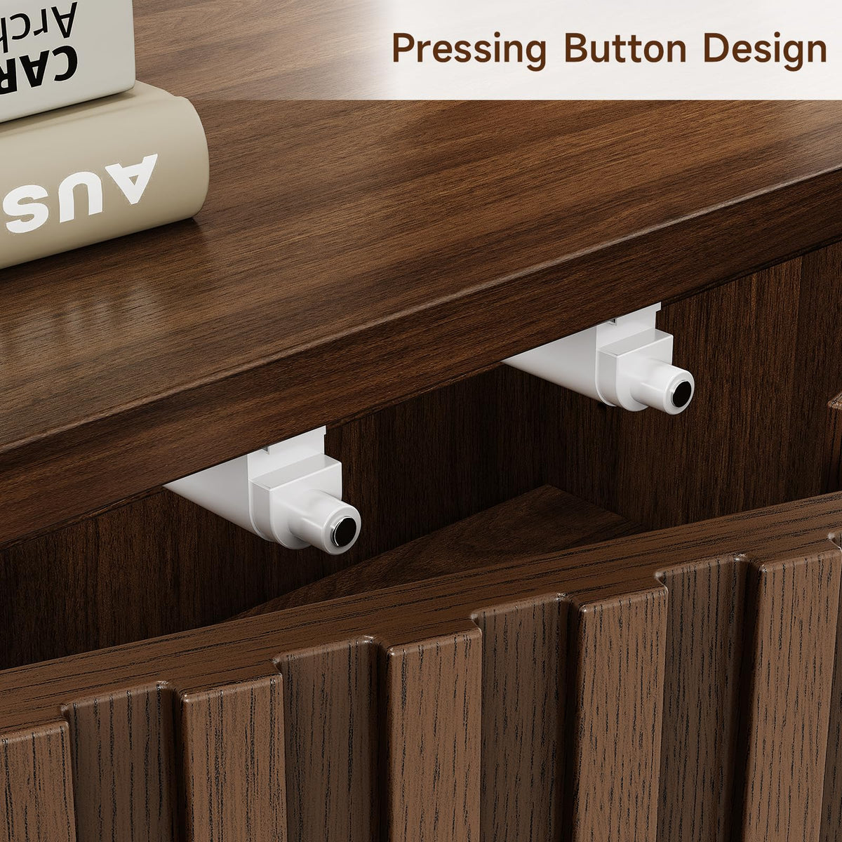 ONBRILL 63" Fluted Sideboard Cabinet with Storage Adjustable Shelves Walnut