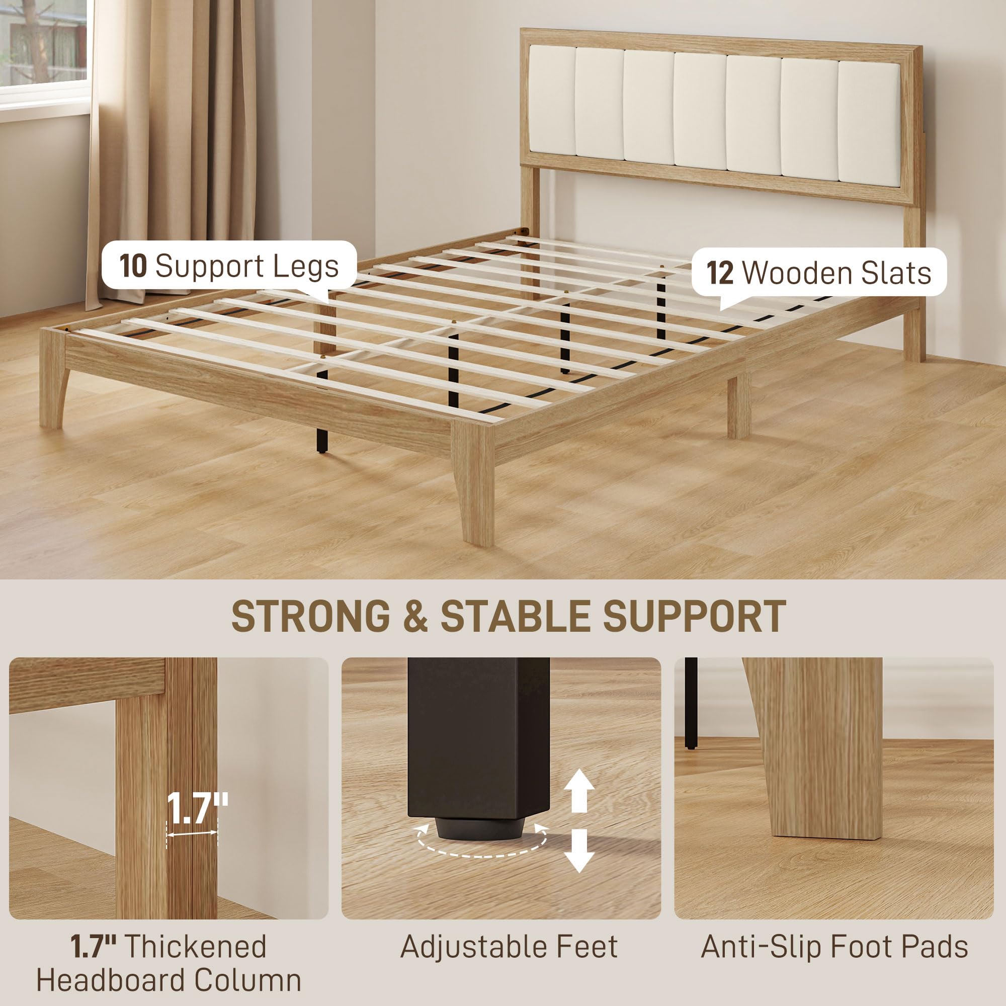 Queen Size Upholstered Platform Bed Frame
