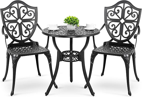 Outdoor 3-Piece Cast Aluminum Bistro Set with Cushions